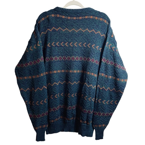 Ralph Lauren Vintage Men’s 100% Cotton Made in USA Chevron Jacquard Sweater Lg - Picture 5 of 5